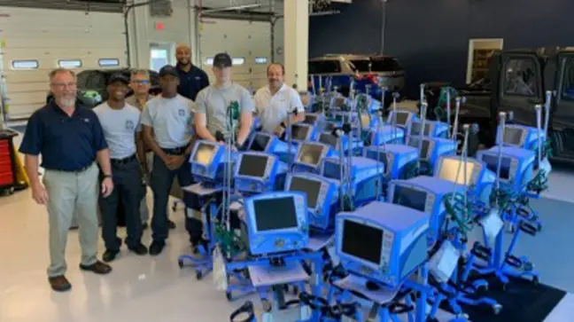 During a recent installation, Vyaire Medical field service technicians were joined by three recruits from the Georgia state police academy to assemble 45 VELA™ devices.