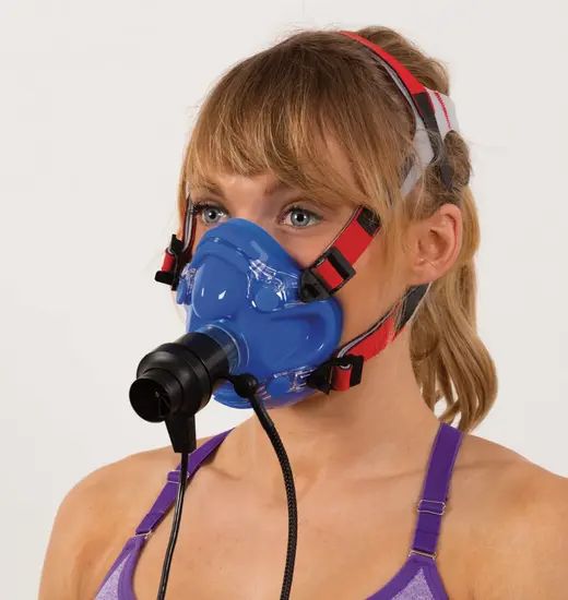 Patient wearing the mask for Vyaire's Vyntus™ CPX Metabolic Cart. Patient wearing the mask for Vyaire's Vyntus™ CPX Metabolic Cart.